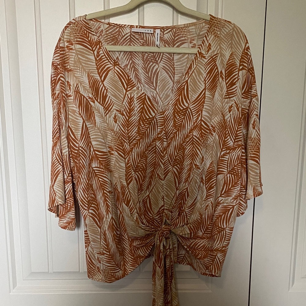 Women's Orange Leaf Print Top